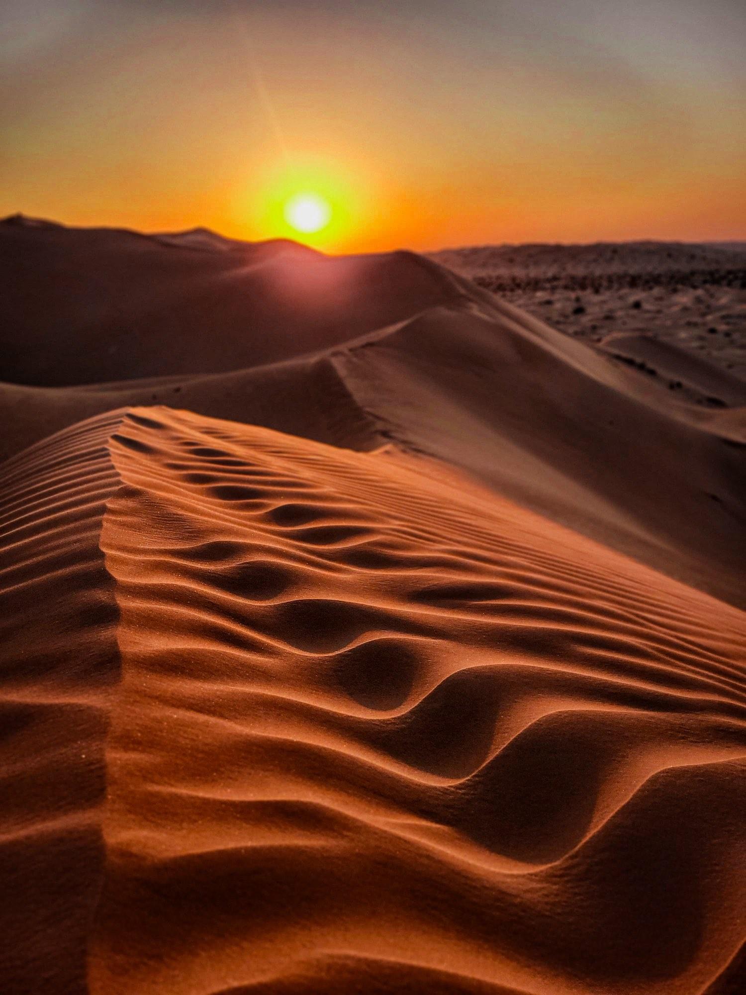 Ripples in the sand shortly before sunset in the Wahiba Sands