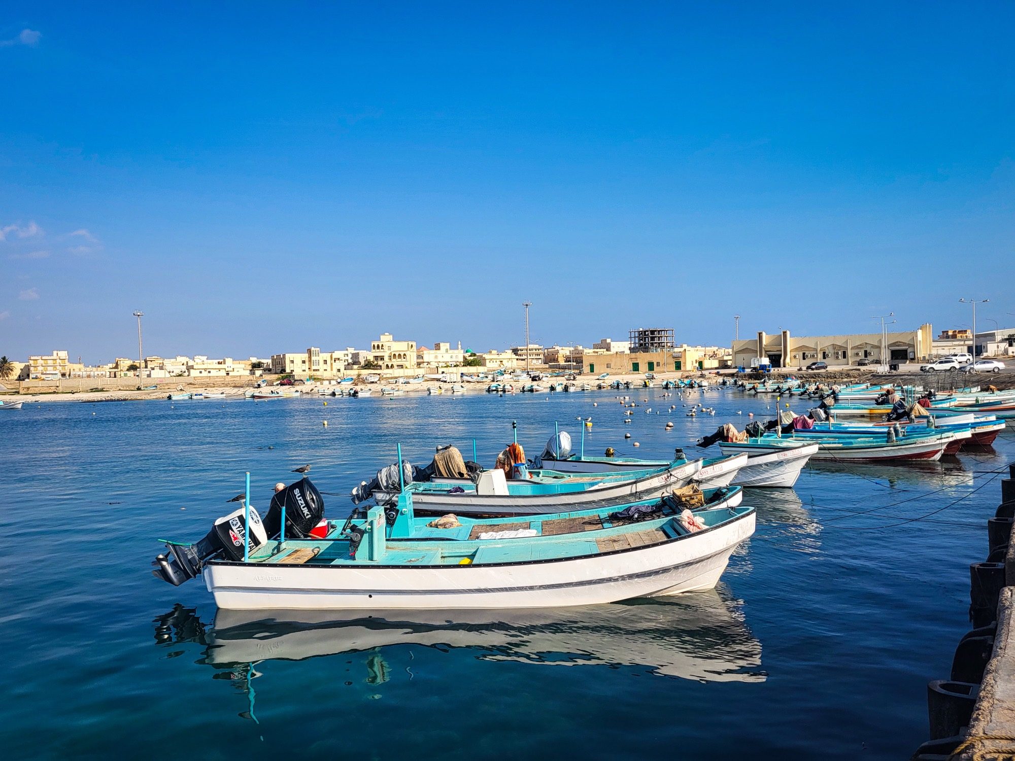 Fishing boats in a harbour on the Dhofar coast