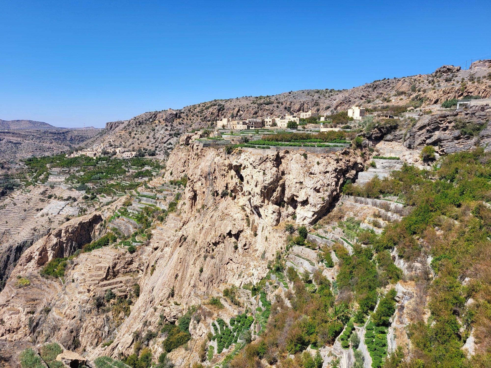 Terraced village on Jebel Akhdar with gardens along the gorge rim